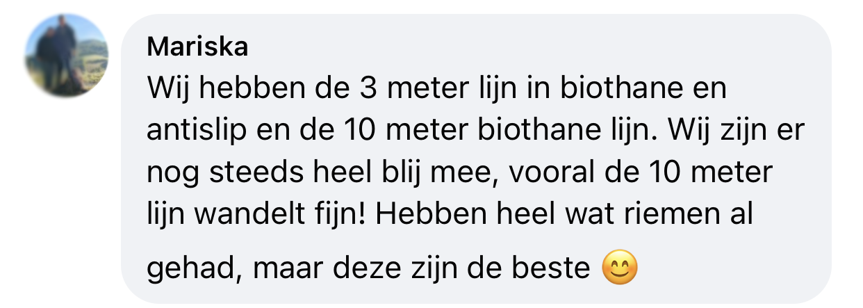 Ervaring biothane lange lijn hond 3 en 10 meter