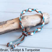 Tekenband hond bruin gestipt turquoise