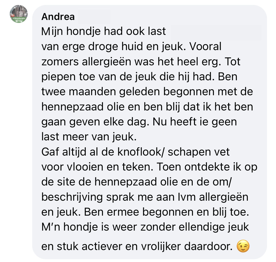 Ervaringen hennepolie jeuk allergische hond middel olie allergie droge huid