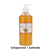 Schapenvet met zalmolie fles 500ml blokjes voor honden