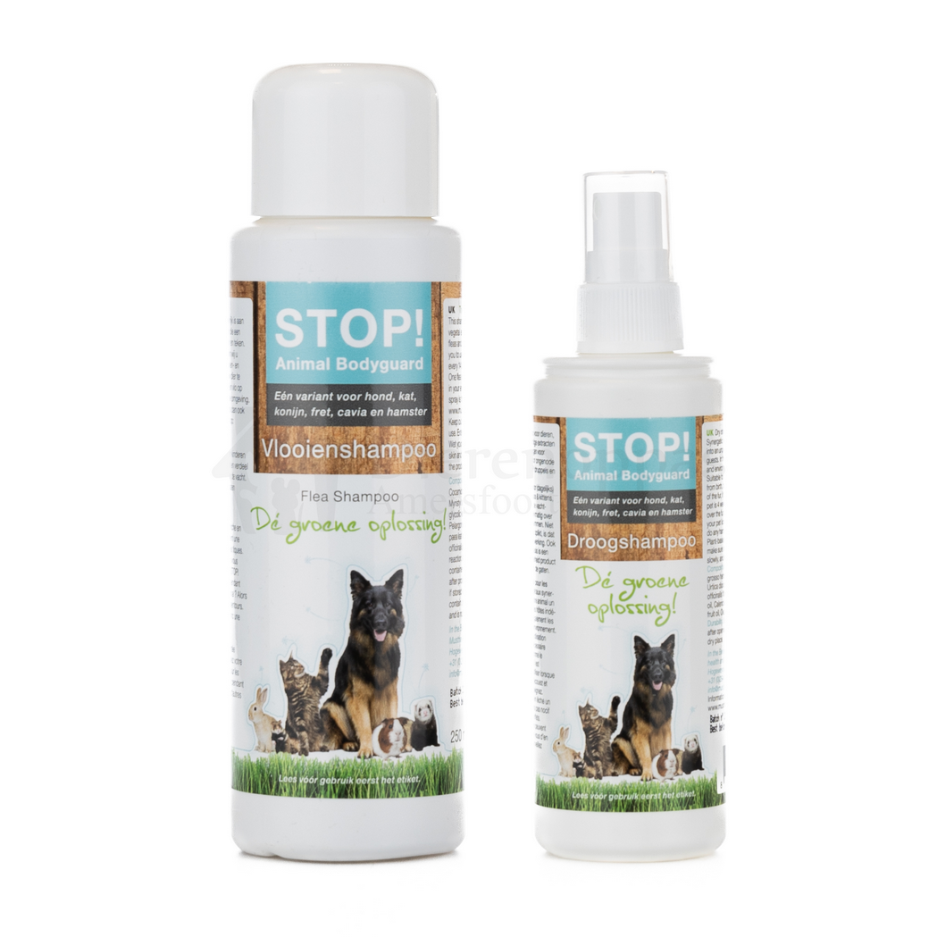 sla instinct bossen STOP! Natuurlijke Anti-Vlooienshampoo / Droogshampoo hond & kat