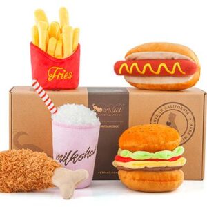 Play Amerikaans eten fastfood patat hamburger kipnugget hondenspeelgoed knuffel
