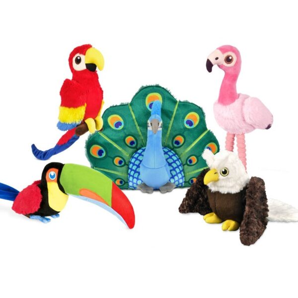 Play hondenspeelgoed knuffel Arend, Papegaai, flamingo, pauw, toekan tropische vogels